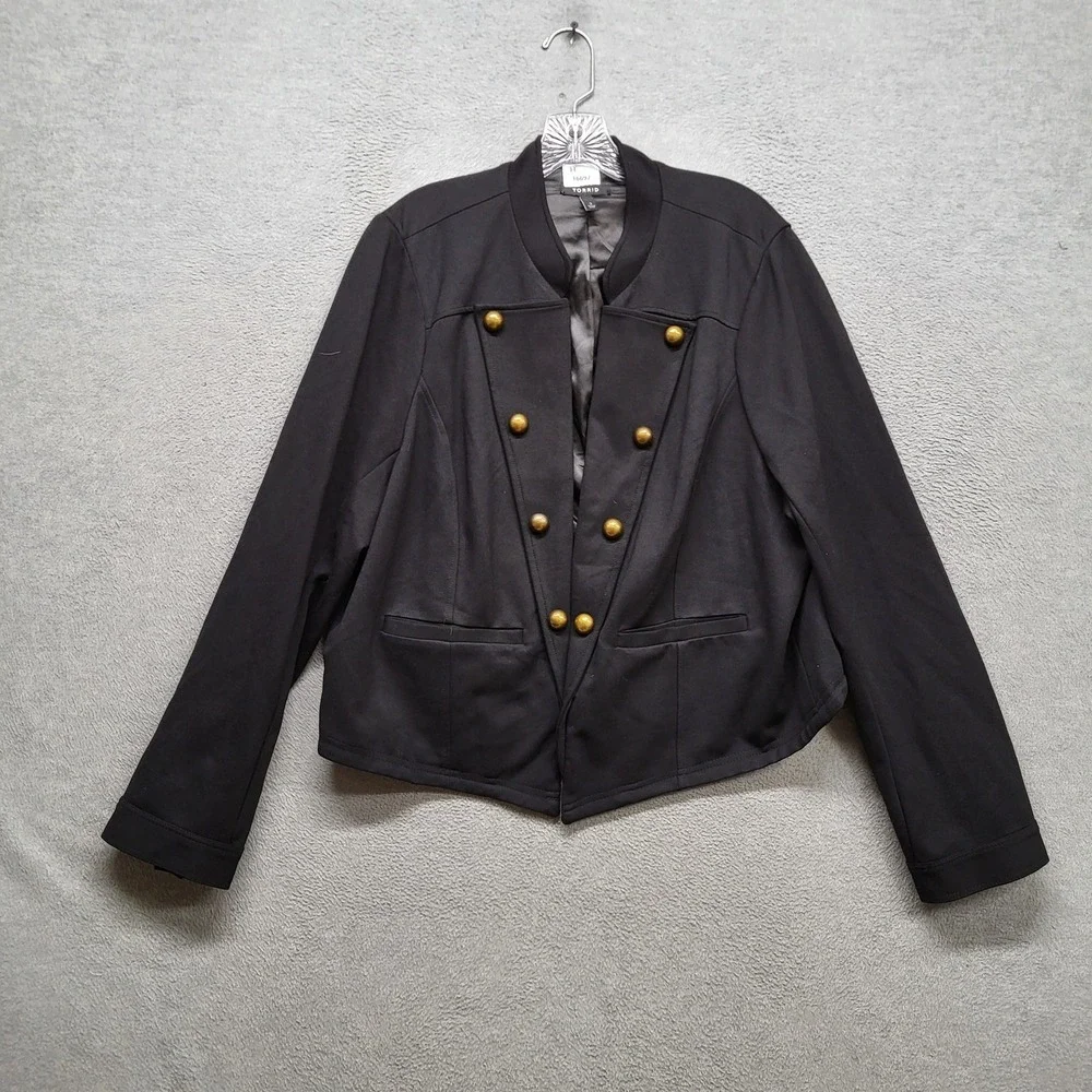Torrid Women Jacket 3 Black Nylon Polyester Military Editorial Button Luxe Ponte